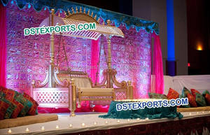 Muslim Wedding Sangeet Stage Jhula Set Hindu Wedding Latest Designer <b>Swing</b>/Jhula Muslim Wedding <b>Wooden</b> Carved <b>Swing</b> Set - Product Image 4
