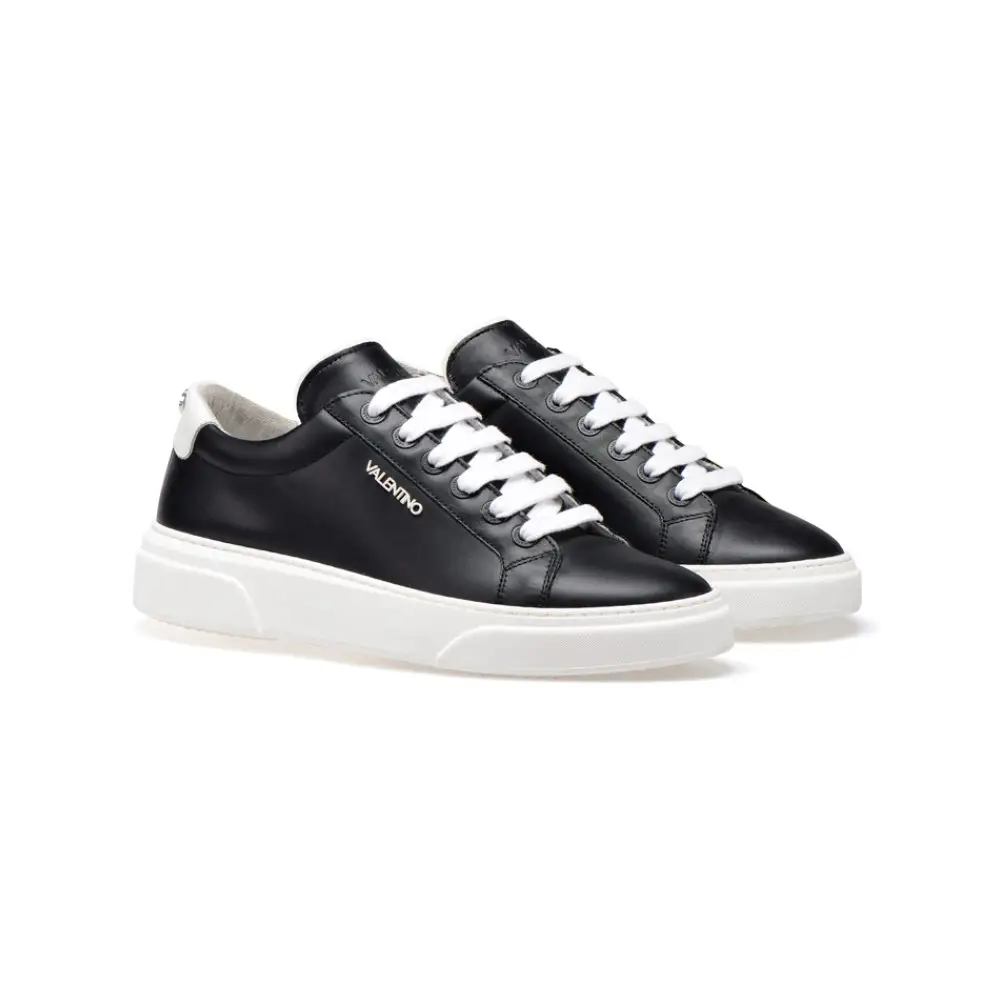 Original Valentino Shoes Fresh and Casual Street Style Lace-up Man Sneakers in Black and White Calf for Fashion Victims