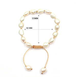 Bracelet ajustable en perles de culture d'eau douce blanches brillantes, noué sur fil, pour femme, qualité AA, certifié IGI, fait main, or - Product Image 3