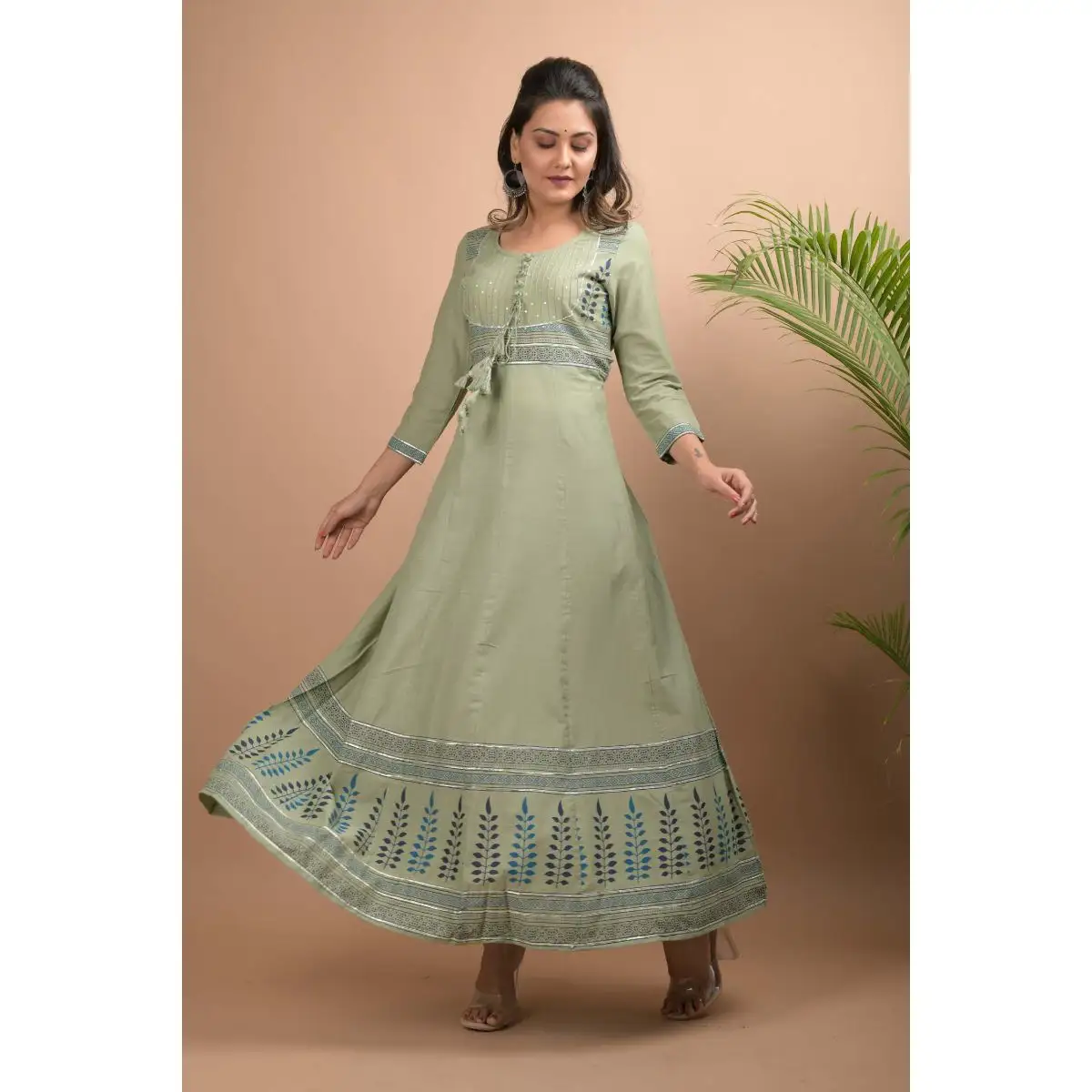 Pista Green Long Ethnic Anarkali Dress