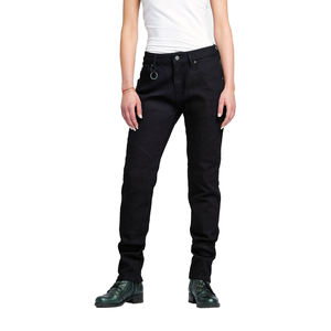 Jeans de mezclilla lisos lavados con mono estilo arrugado clasificado AA para mujeres motociclistas lavado oscuro patrón sólido protección principal - Product Image 4