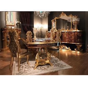 Mesa de comedor de estilo americano, juego de comedor tallado en madera rústica, muebles de comedor tallados en madera europea - Product Image 1