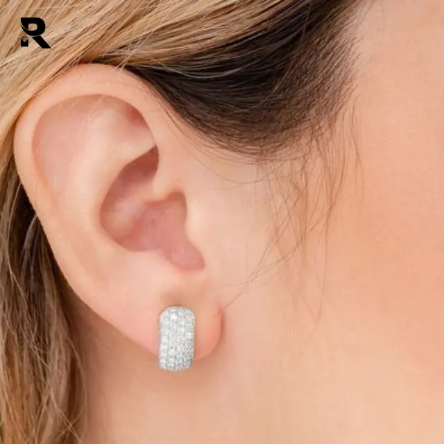 1.15ctw Diamond Wide Huggie Hoop Earrings In 14K Rose White Yellow Gold Hoop Earrings With Charm
