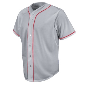 Camiseta de Béisbol para Hombre con Ribete Rojo, Manga Corta, Cierre de Botones, Absorbe la Humedad, Poliéster, Corte Regular, Ropa para Adultos - Product Image 1