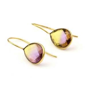 Boucles d'oreilles fines en argent Sterling 925 de haute qualité pour femmes plaqué or Tourmaline Quartz pierre précieuse poire 12X16mm mignon parfait - Product Image 3