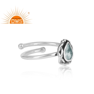 Oxidized 925 Sterling Silver Natural Blue Topaz Gemstone <b>Adjustable</b> <b>Ring</b> Jewelry For Women Gift For Her - Product Image 4