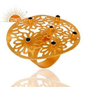 <b>Green</b> Onyx Gemstone Ring Filigree Designer Gold Plated Brass Fashion Ring Handmade Statement Jewelry Supplier - Product Image 2