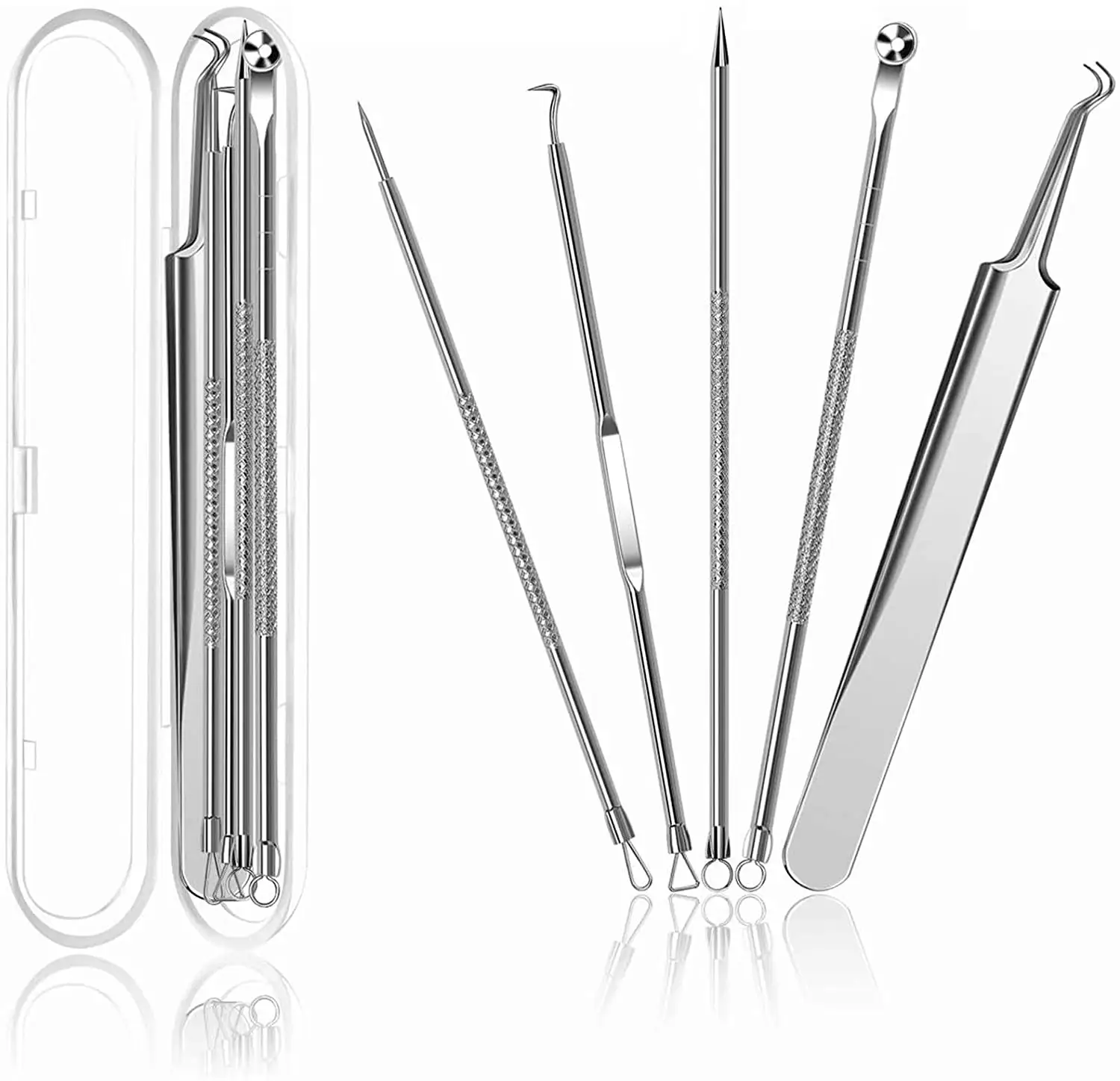 5 pcs stainless steel Blackhead Removers Whitehead Pimple Spot Comedone Acne Extractor Popper Tools Kit