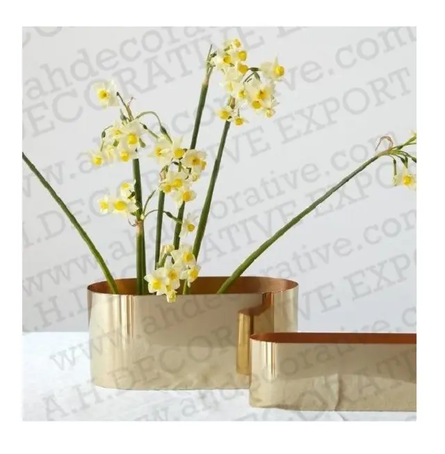 Moderne Ovale Vorm Metalen Bloem Vaas Met Glanzende Gouden Afwerking Voor Tafel Top Middelpunt Woondecoratie