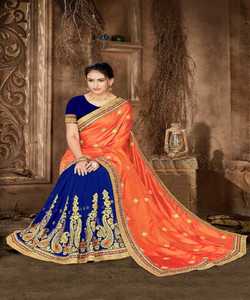 ชุดออกงานปาร์ตี้ผ้าไหมตาข่ายปักลายดอกไม้สีส้มสำหรับผู้หญิงอินเดียส่าหรีกับเสื้อสตรีประดับมุกใส่ทำงานซารีอัลฟาโนเมโร - Product Image 6