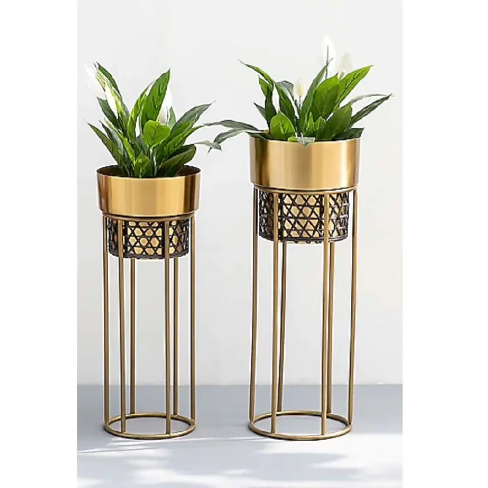 Golden Decorative Iron Flower pots & Planters & stand | Handmade Planters for Garden & Indoor decoration Flower Pots wholesale