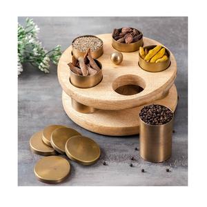 Caja de Madera para Especias Masala, con 5 Frascos de Metal con Tapa Dorada, Accesorios de Cocina - Product Image 6