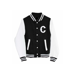 Logotipo personalizado decorado piel de oveja más tamaño Stand Collar Letterman chaqueta con mangas completas Casual invierno cuero poliéster venta - Product Image 2