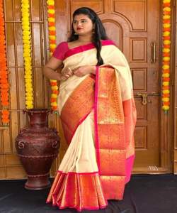 Banarasi soie Jacquard Saree avec chemisier femmes portent des dames fête Festival tenue quotidienne doux coton soie Sari en gros bas prix ApparelGarment - Product Image 5