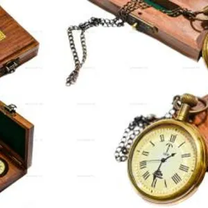 Antique Look Brass Analog Ship Pocket Watch with Wooden Box Antique Brass Pocket Watch Chain CHLW044