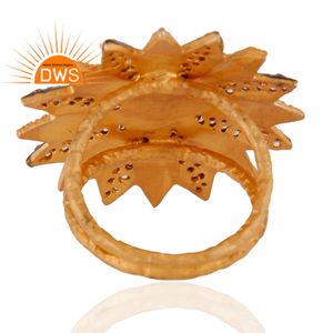 White Zirconia & Hydro Pink Set Floral Design Gold Plated <b>Statement</b> Brass Women's <b>Ring</b> Wholesaler of Fashion Jewelry - Product Image 3