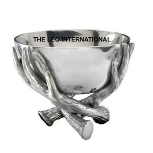 Poignée en forme de feuille plaquée dorée Les deux côtés du bol en aluminium Texture martelée en métal pour la maison Bol décoratif - Product Image 2