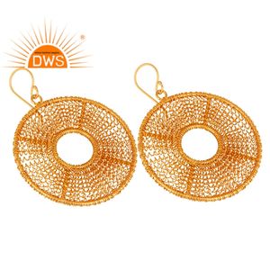 18k Yellow Gold Plated Plain Silver Earrings Filigree Designer Handmade Dangle Hook Earrings Manufacturer Supplier Jewelry - Product Image 3