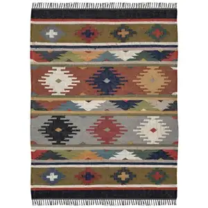 Indian Exporter Traditional Weaver Tribal Wool Jute Kilim Rug Carpet Door Floor Mat Hand Woven Decor Multicolor Bohemian Runner