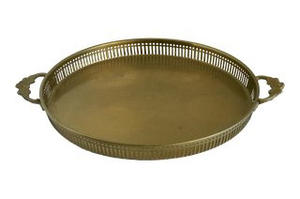 Bandeja redonda antigua de metal, cobre, latón, vanity, bandeja de servicio de acero inoxidable - Product Image 3