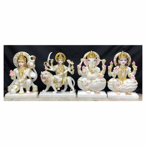 Mármol blanco puro único religioso, Dios indio, Hanuman y Ganesha, diosa Laxmi y Durga Mata, hermosa escultura - Product Image 1