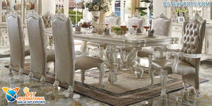 Muebles de comedor tallados a mano de estilo barroco italiano, elegante juego de comedor hecho a mano de madera de teca, muebles de comedor modernos de alto brillo - Product Image 6