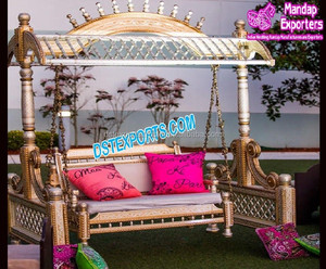 Columpio de boda de pavo real hecho a mano antiguo, trabajo pesado, Columpio de madera tallado fino para bodas, Material de madera de teca - Product Image 6