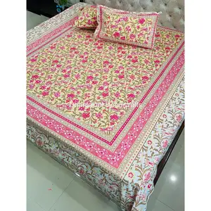 Jaipuri设计手工拼块印花床套批发手工印度床单床上用品床单棉质床尺寸