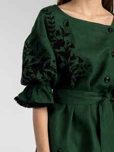 Novedad de verano, vestido de vacaciones informal de estilo bohemio para mujer, Midi corto de media manga con cuello redondo y bordado Floral y volantes drapeados - Product Image 5