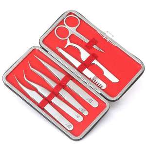 PINK Set of 6 Stainless Steel Eyebrow & <b>Eyelash</b> Tweezers with Curved Tip Mirror Finish Anti-Static 2026 - Product Image 6