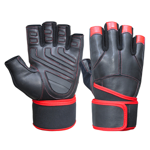 Guantes de cuero de vaca para levantamiento de pesas, correa elástica abierta, para Fitness y gimnasio - Product Image 5