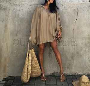 OEM, suministro de fábrica, Blusa de manga larga suelta, blusa lisa, camisa para mujer, Vestido corto informal - Product Image 5