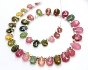 Perles en vrac de tourmaline naturelle multi de 8 pouces en forme de poire perles de pierre à facettes de haute qualité motif de goutte de coupe lisse sur le brin - Product Image 6