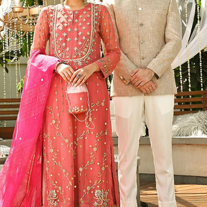 -NEW---Stylish--Long Kurta with Plaazo FOR Party-wear with applique work for Party/ Wedding =2021. - Product Image 1
