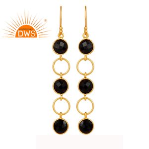 Natural Black <b>Onyx</b> Gemstone <b>Earring</b> Manufacturer 18k Gold Plated Sterling Silver Circle Dangler <b>Earring</b> Jewelry Wholesaler - Product Image 1