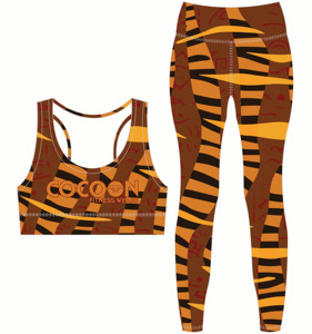 COCOON ชุดโยคะ 2 ชิ้นสำหรับผู้หญิง เสื้อครอปแบบ Racerback กางเกงเลกกิ้งเอวสูง ลายเรขาคณิต ผ้ายืดสแปนเด็กซ์โพลีเอสเตอร์ ยืดได้สี่ทิศทาง - Product Image 1