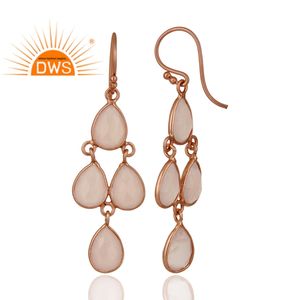 Rose Chalcedony Gemstone Earrings 18k Rose Gold Plated Solid Sterling Silver Chandelier Earrings Jewelry Supplier - Product Image 2