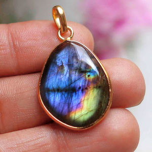 Large Labradorite Stone Pendant <b>Necklace</b> Gold Plated Zodiac Turtle <b>Butterfly</b> Carved Bezels Chain Gold Jewelry Number Pattern - Product Image 1