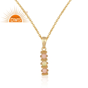 New Designer Gold Plated Silver Bar Necklace Multi Opal Gemstone Bar Pendant Necklace Jewelry Wholesale - Product Image 2