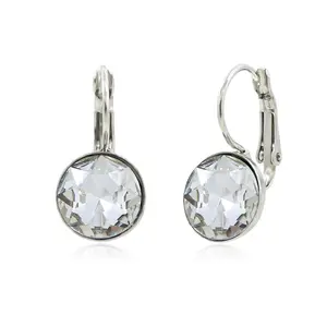 Jewelry 10mm Round CZ Crystals Bezel Bella Pierced Drop dangle earrings for women