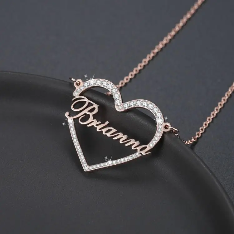 Bijoux personnalisés en acier inoxydable, vente en gros, nom personnalisé, chaîne, collier, livraison directe, collier, plaque personnalisée avec noms, cristal