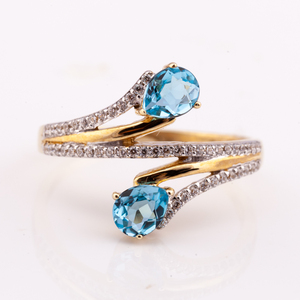 การออกแบบใหม่บุษราคัมสีฟ้าธรรมชาติและเพชรเงิน925แหวน14K ชุบทองจากประเทศไทยผู้ผลิต - Product Image 3