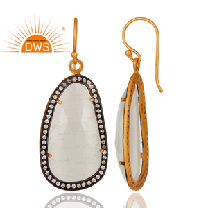 Chunky White <b>Moonstone</b> Drop <b>Earrings</b> 925 Silver 18k Gold Plated Women Fashion <b>Earrings</b> Jewelry Supplier Classic Collection - Product Image 3