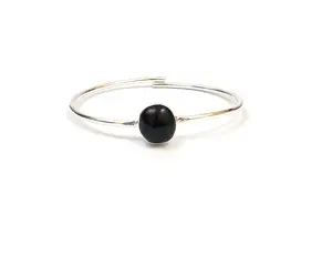 Schwarzer Onyx ovale Form versilberter Schmuck, der verstellbare Edelstein armbänder herstellt Handgemachter Armreif Natürlicher Edelstein armreif