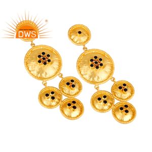 Boucles d'oreilles en saphir bleu cristal, bijoux en pierre précieuse indienne, 18k, or jaune plaqué argent massif, lustre, vente en gros - Product Image 2