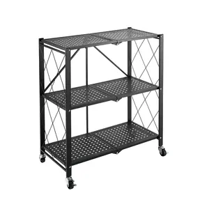 3-Layer Heavy-Duty Folding Mobile Steel Storage Rack Shelving Unit with Casters Wheels
