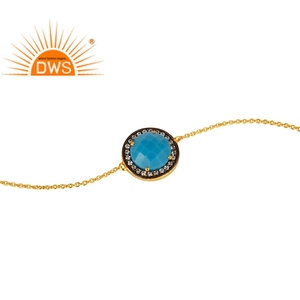 Pulsera de plata de ley 925 chapada en oro, anillo Certificado de piedras preciosas turquesa y CZ, joyería de plata al por mayor - Product Image 2
