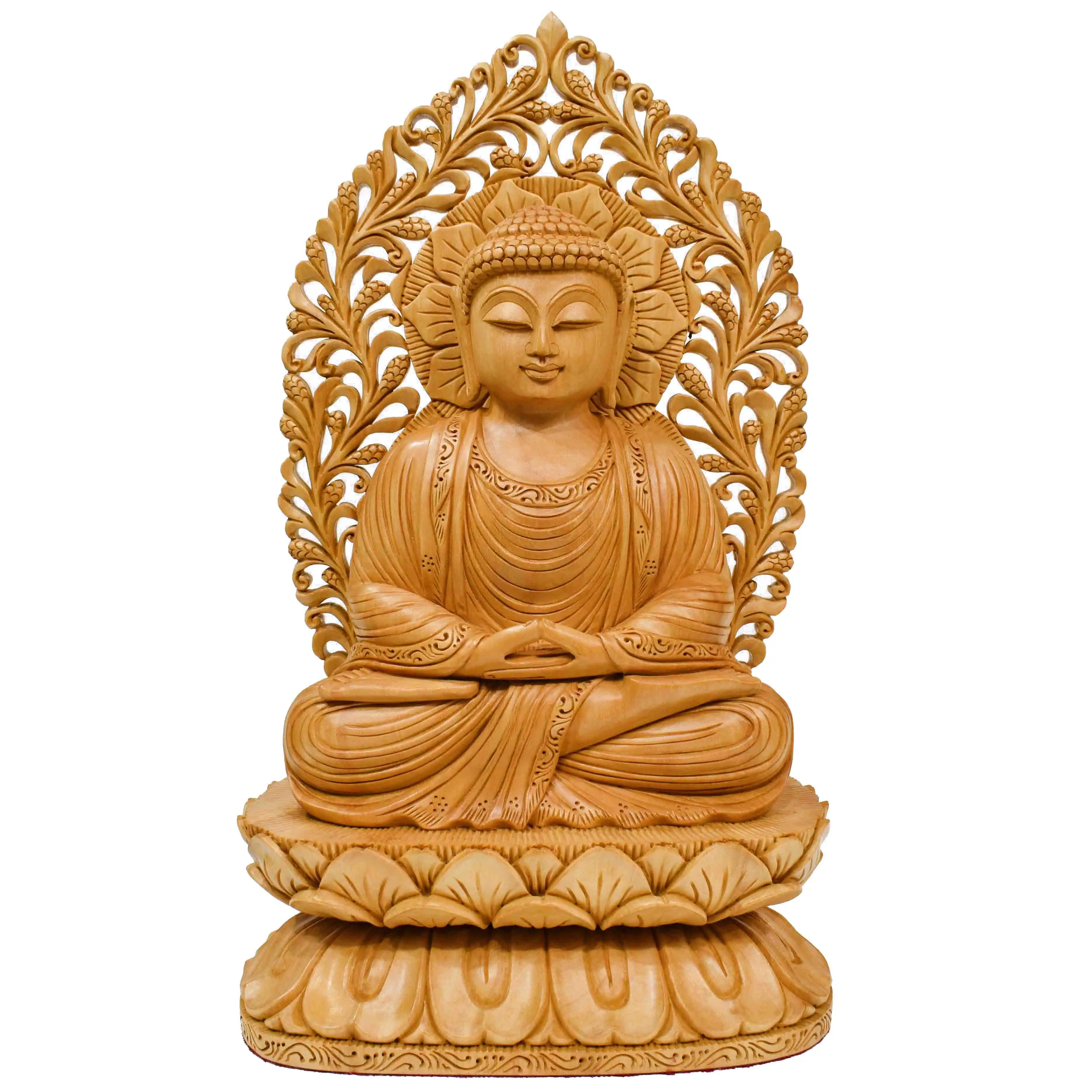عمل يدوي على الخشب خشبية يجلس الرب بوذا المعبود تمثال كبير
