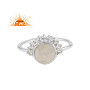 Bague en argent Sterling pur 925 naturel pour femme, bijou empilable, pierre arc-en-ciel et lune, fabrication de bijoux, nouvelle collection - Product Image 1