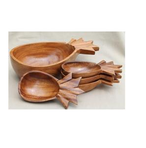 Acacia <b>Wood</b> <b>Salad</b> <b>Bowl</b> with Pineapple Shape Servers Solid Hardwood <b>Salad</b> Wooden <b>Bowl</b> With Spoon for Fruits <b>Salads</b> - Product Image 1